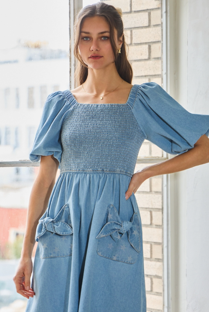 Washed Denim Baby Doll Dress (S)